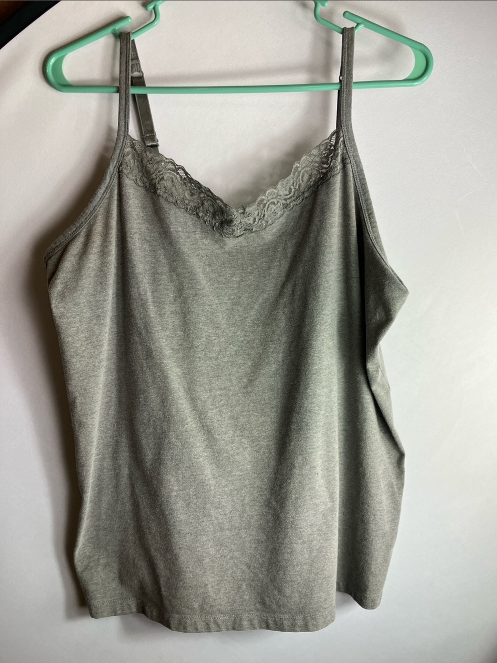 Catherines Grey Lace Trim Camisole Tank Top